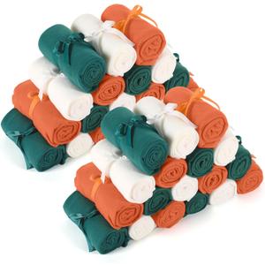 Oudain 36 Pcs Fleece Throw Blanket Bulk Soft Lightweight Fleece Blanket Warm Comfortable Blankets for Bed Couch Sofa Home Office 50 x 60 Inch (Green, Orange, Beige)