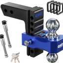 Orion Motor Tech Adjustable Trailer Hitch, Fits 2 in Receiver 6 in Drop & Rise Hitch, 12500 LBS GTW, Class 3, 4 Hitch, Heavy Duty Aluminum Drop Hitch for Truck with Three Anti-Theft Locking Hitch Pins (Black-Blue)