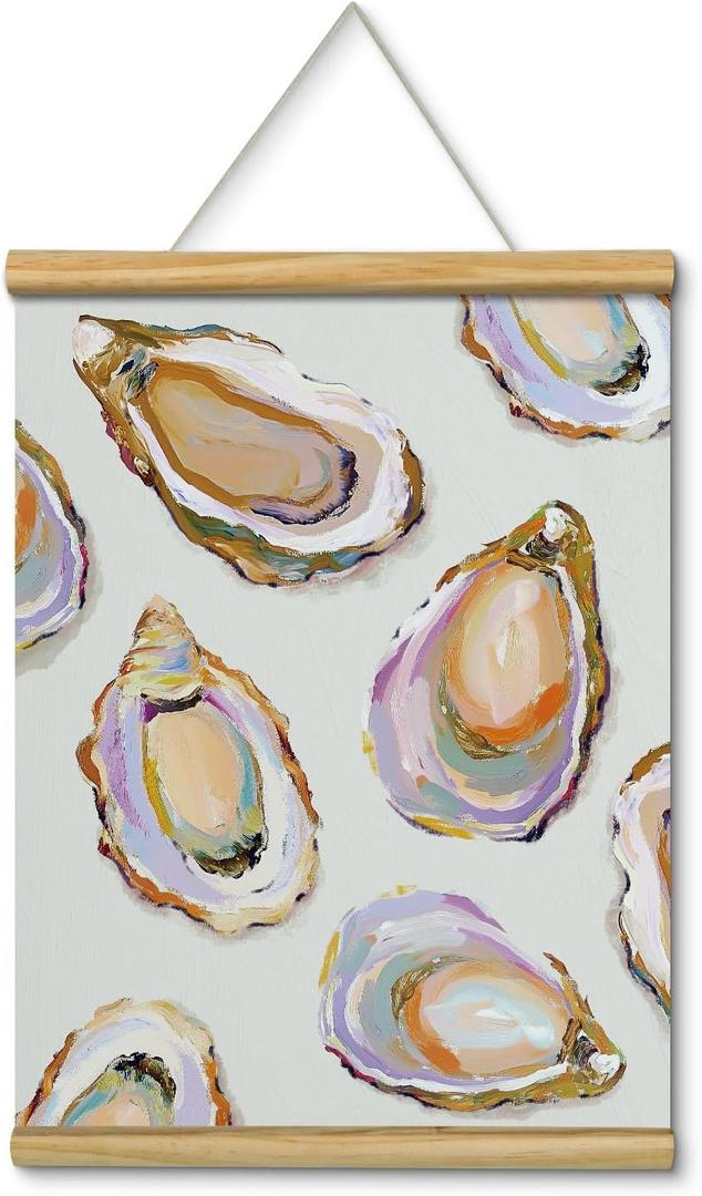 VIYYIEA Wooden Framed Canvas Wall Art Prints, Oysters Portable Hanging Posters, Summer Wall Decor Paintings Picture, Suit for Home Kitchen Office Living room Bedroom Bathroom - 16L x 12W