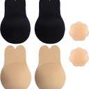 BHDUDF Sticky Bra Strapless Sticky Invisible Push up Silicone Bra for Backless Dress with Nipple Covers Adhesive Bras(A&B Cup) (Black&nude)