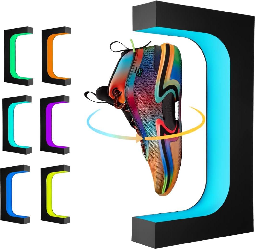 UVEHAS Levitating Shoe Display Stand, Floating Sneaker Stand with Remote 16 Colors LED Light Rotating Magnetic Levitation Shoe Rack for Home Decor Store Advertising Exhibition Shoes Collectors