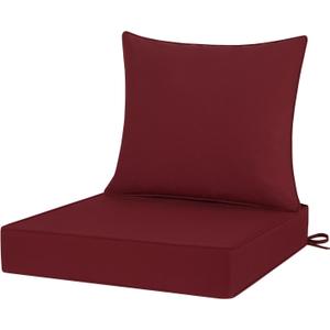 Outdoor Chair Cushions 22x22, Patio Furniture Cushions with Removable Cover, Outdoor Deep Seat Cushion Set with Ties and Handle, Waterproof Outdoor Cushions for Chair Sofa Couch, Burgundy