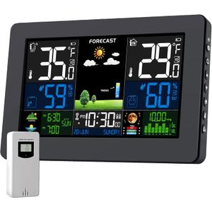 Weather Station Wireless Indoor Outdoor Thermometer, Digital Thermometer with Remote Sensor, Large Display Home Weather Stations with Weather Forecast, Atomic Clock, Barometric Pressure, Moon Phase