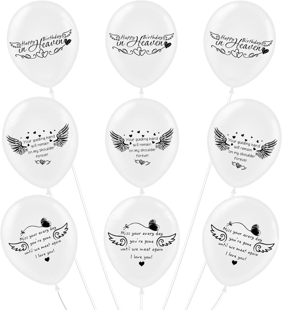 30pcs Happy Birthday in Heaven Balloons Decorations,Helium Balloons 12"for Condolence Funeral Anniversaries,and Memorial Services(White)
