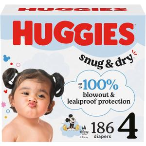 Huggies Size 4 Diapers, Snug & Dry Baby Diapers, Size 4 (22-37 lbs), 186 Count (6 Packs of 31), Packaging May Vary