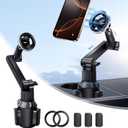 volport for MagSafe Cup Phone Holder: Magnetic Cupholder Car Mount for Tesla Truck Vehicle SUV - 360 Adjustable Long Neck Mag Safe Cell Phone Cradle with Expandable Base for iPhone Samsung Google