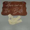 Wooden Here Comes The Bride Sign - Wedding Sign with Lace Ribbon, Rustic Wedding Stuff, Wall Hanging Wedding Decor, Ring Bearer Sign, Engagement Wedding Decorations for Engagement Wedding Party
