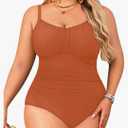 Aqua Eve Plus Size Swimsuit for Women Tummy Control One Piece Bathing Suit Vintage Swimwear 16W, Burnt Orange 