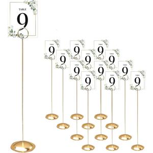 HOHIYA Metal Table Number Holders 12 Pack 12 Tall Place Card Stands for Weddings Banquets Restaurants Events HeavyDuty Table Number Clips Brass Gold Color Taiwan Made