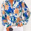 PRETTYGARDEN Women's Floral Blouses Dressy Casual V Neck Button Down Shirts Lantern Long Sleeve Boho Chiffon Fall Tops 2025 (L)