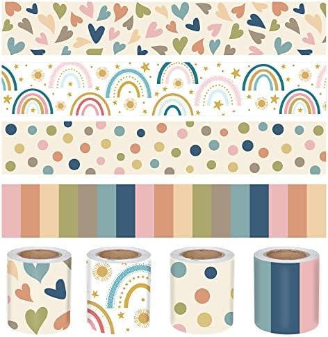 131ft Boho Bulletin Board Borders Bulletin Classroom Rainbow Hearts Border Trims Boho Colorful Straight Borders Stickers for Classroom Decor School Blackboard Desk