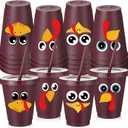 24 Pcs Thanksgiving Plastic Tumbler with Lids Straws 16 oz Thanksgiving Party Plastic Tumbler Reusable Fall Cups for Iced Coffee Tea Drinks Autumn Harvest Party Supplies (Funny Turkey)