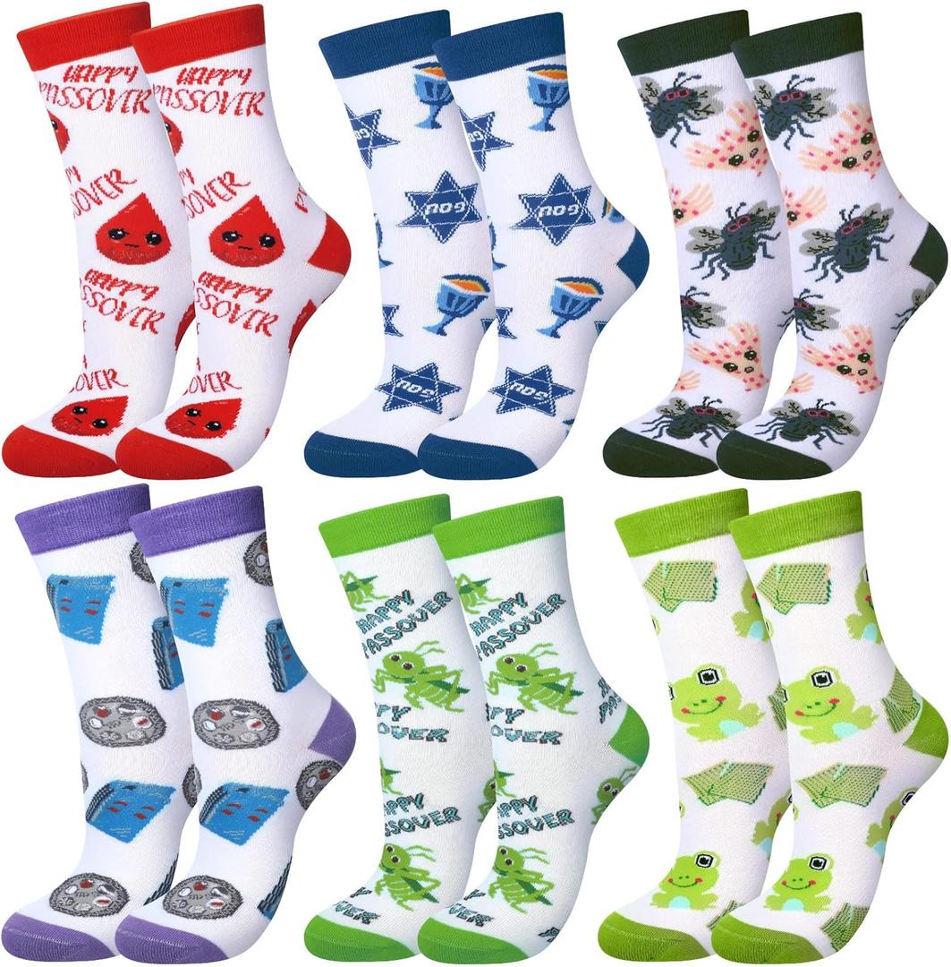 Haysandy 6 Pairs Passover Socks for Adult Ten Plagues Socks Judaica Gifts Pesach Seder Party Gifts Jewish Holiday Accessories