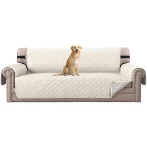 H.VERSAILTEX Reversible Sofa Cover Couch Cover for 3 Cushion Couch Water Resistant Sofa Cover for Living Room Quilted Furniture Couch Cover Washable Couch Protector (Oversized Sofa, Ivory/Beige)