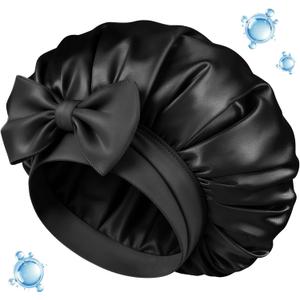 3 x Silk Bonnet for Sleeping Women Double Layer Hyaluronic Acid Satin Bonnet with Adjustable Tie Band Sleep Cap for Curly Hair (Black)