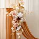 Ling's moment Spring Wedding Arch Flowers Kit Pack of 4, 2pcs Hanging Flower Arrangement 2pcs Chiffon Drapes Ceremony Fake Rose Arbor Backdrop Artificial Floral Outdoor Decorations, White Beige