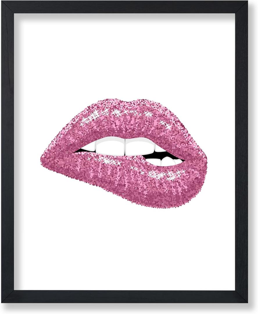 Poster Master Pink Glitter Lip Bite Print - Fashion Poster - Trendy & Pop Art - Modern Gift for Men & Women - Chic Decor for Dorm, Bedroom or Living Room - 8x10 UNFRAMED Wall Art