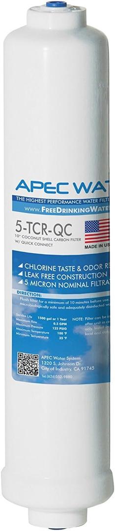 APEC Water Systems 5-TCR-QC US MADE 10" Inline Carbon Filter with  Quick Connect For Reverse Osmosis Water Filter System (For Standard System)
