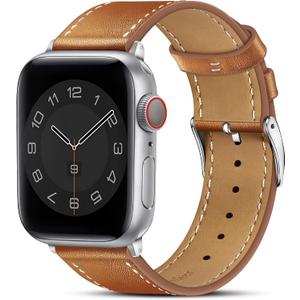 Marge Plus Compatible with Apple Watch Band Series 11/10(42mm), Series 9/8/7(41mm), SE 3/2/1(40mm), (Series 6/5/4(40mm), Series 3/2/1(38mm), Genuine Leather Bands Replacement Strap for iWatch, Women & Men (Brown)