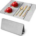 Stone Dish Drying Mat for Kitchen Counter24x16 Collapsible Diatomaceous Earth Mats Quick Drying Absorbent Dish Mat,Non-Slip Countertop & Bath Mat for Dishes Cups Bottles,Light Gray