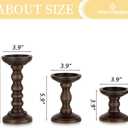 Romadedi Wood Candle Holders for Pillar - Set of 3 Tall Rustic Vintage Wooden Candlestick Holder, Farmhouse Candle Stand for Fireplace Mantle Shelf Table Retro Home Decor, Dark Brown, 3.9"/6"/ 8.3"