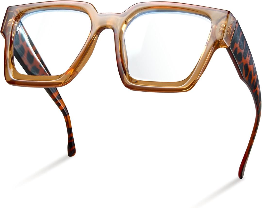 livho Oversized Blue Light Blocking Glasses for Woman - Rectangle Fashion Glasses for Computer, Chic Preppy Frame (Leopard Legs)