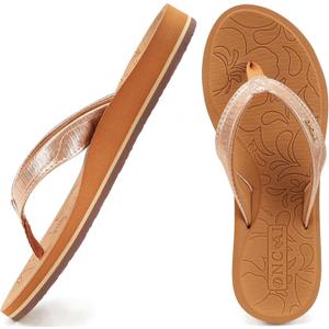 ONCAI Women's Flip Flops Comfortable Summer Beach Thong Sandals for Women with Cushion Walking Arch Support Yoga Mat Indoor Outdoor Soles (8.5, Gold/Khaki)