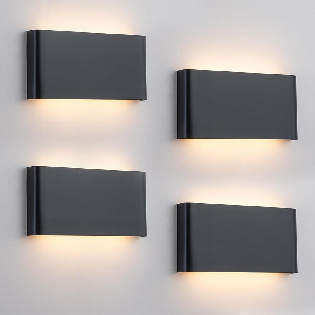 4 Pack Modern LED Wall Sconces, 15W Black Up and Down Wall Lights Indoor, 5 CCT Adjustable (3000K-6500K) Hardwired Decorative Wall Lamp for Hallway, Bedroom, Living Room, Stairwell