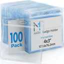 Mata1-USA Plastic Extra-Thick Horizontal Card Protector (Clear, 4x3 Inch, 100 Pack), Large Size No Zipper ID Name Badge Holder