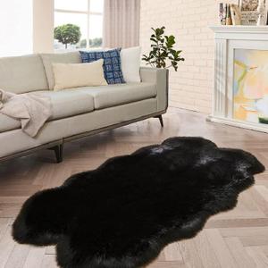 Black Shag Faux Fur 4x6 Area Rugs for Bedroom Washable Fuzzy Sheepskin Fur Rug for Living Room Nursery Rug