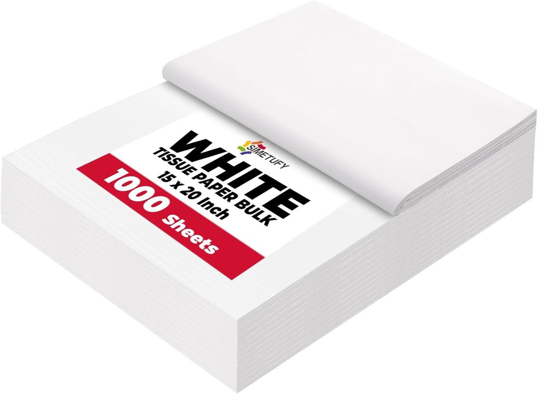 Simetufy 1000 Sheets White Tissue Paper Bulk - 15" x 20" Packing Paper for Moving, Gift Wrapping, Weddings, Birthdays, Holidays & Crafts