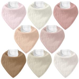 Muslin Baby Bibs 8 Pack, Baby Bandana Drool Bib for Drooling and Teething, Cotton Soft Absorbent for Girls Boys (Pink)