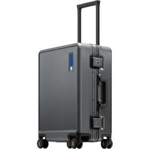 LEVEL8 Zipperless Carry On Luggage Airline Approved with Aluminum Frame, Hard Shell Suitcase with Spinner Wheels, Metal Checked Luggage with Double Tsa Locks, 20 Inch, Grey