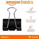 Amazon Basics Sturdy Binder Clips, Office Supplies, Medium 1.25 in, Document Organizing, Black, 96 Count (8 Pack of 12)