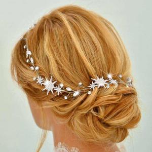 Unicra Star Rhinestone Bride Wedding Vine Gold Bridal Hair Piece Crystal Hair Accessory for Women and Girls (21 Inches) (Silver)