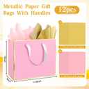 Epoesch 12 Pack Fancy Pink Gift Bags with Handles and 24 Tissue Paper, Medium Size11.8"x10"x4" Inch for Birthdays, Weddings, Party Shopping, Corporate Gifts, Easter, Mother's Day, Holiday (Pink Gold)