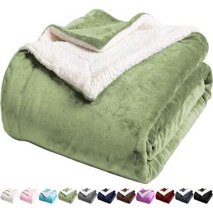 LBRO2M Sherpa Fleece Bed Blanket Twin Size Super Soft Fuzzy Plush Warm Cozy Fluffy Microfiber Couch Throw Velvet Double Reversible Luxurious Blankets,Sage Green (Twin(65x90 Inches))