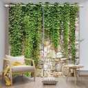 Umpoo Green Ivy Leaf Blackout Curtains Leaves Plants Rustic Stone Wall Spring Scenery Curtain for Living Room Bedroom Home Decoration Window Drapes Fabric Set of 2 Panels, 21x45 Inch