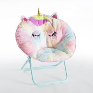 Heritage Kids Rainbow Unicorn Figural Faux Fur 23" Folding SaucerChair, Ages 3+
