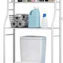 UDEAR 3-Tier Over The Toilet Rack, Bathroom Shelf Space Saver, Corner Stand Storage Organizer Accessories, The Washing Machine, with Hanging Rod, Tower Shelf, White