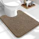 OLANLY Toilet Rugs U-Shaped 24x20, Extra Soft Absorbent Chenille Contour Bathroom Rugs for Toilet, Dry Quickly, Machine Washable, Non-Slip Bath Mat, Tan (24" x 20" Contour Rug)
