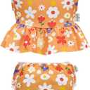babygoal Baby Girl Swimsuits with Reusable Swim Diaper 2-Piece, Tankini Bathing Suit Swimwear for Infant and Toddler (Orange#flower)