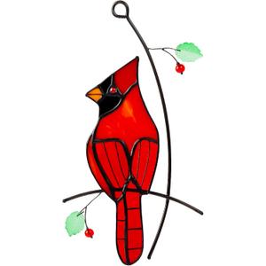 Stained Glass Red Cardinal Memorial Gifts for Women - Handcrafted Stained Glass Suncatcher Window Hanging, Red Cardinals on a Branch for Bird Lover, Bird Decor Gift for Mom