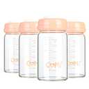 COMI Wide Neck Glass Breastmilk Collection n Storage Bottle, 4 Packs, 6oz with Screw Ring Sealing Disk; Re-markable Sealing Disc. BPA Free, Fits Breast Pumps & Nipples (4 Pink Lids)