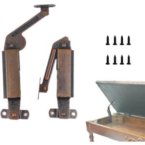 1 Pair of Self-Balancing Lid Support Hinges - Left & Right, Dark Bronze Tone with Screws for Sofa, Box, Cabinet, Toy Box, and Shoe Bench (Mid arm)