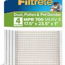 Filtrete 17.5x23.5x1 AC Furnace Air Filter, MPR 700, MERV 8, Tough on Pollen, Easy on Airflow, 3-Month Pleated 1-Inch Electrostatic Air Cleaning Filter, 4-Pack (Actual Size 17.19 x 23.19 x 0.81 in)