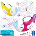 Bubble Machine for Kids 2 Pack Automatic Horn Bubble Gun Blower Wand Maker for Toddlers 3 4 5 6 7 8+ Year Old Boys Girls Music & Light with Bubble Solution Summer Outdoor Toy Parties Birthday Gift (Hot Pink + Yellow)
