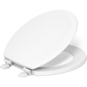 KOHLER 4648-0 Stonewood Round Toilet Seat, Round Wood Seat for Standard Toilets, Comes with Color-Matched Plastic Hinges, Home Essentials, White