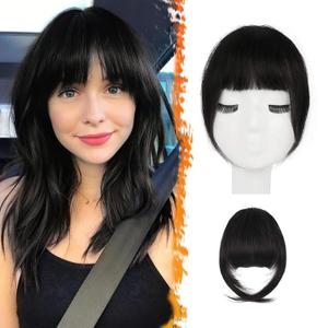 BARSDAR Human Hair Clip in Bangs - 100% Real Human Hair Clip in Bangs for Women - Natural Black French Bangs Fringe with Temples Real Hair Bangs Extensions Hairpieces - Natural Black