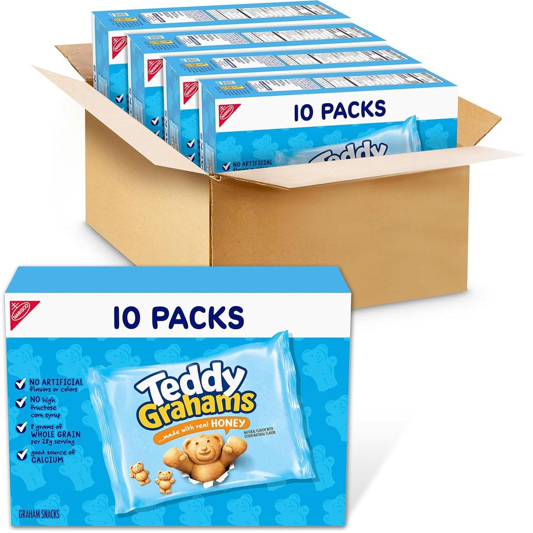TEDDY GRAHAMS Honey Graham Snacks, 40 Kids Snack Packs (4 Boxes) (EXP 07/21/26)